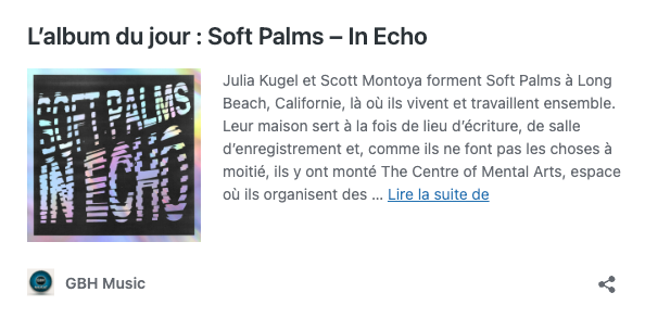 GBH – ALBUM OF THE DAY: SOFT PALMS – IN ECHO